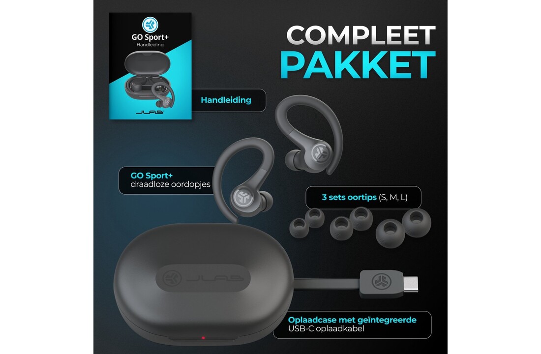 JLab Go Air Sport True Wireless Grafiet - Sportoordopjes