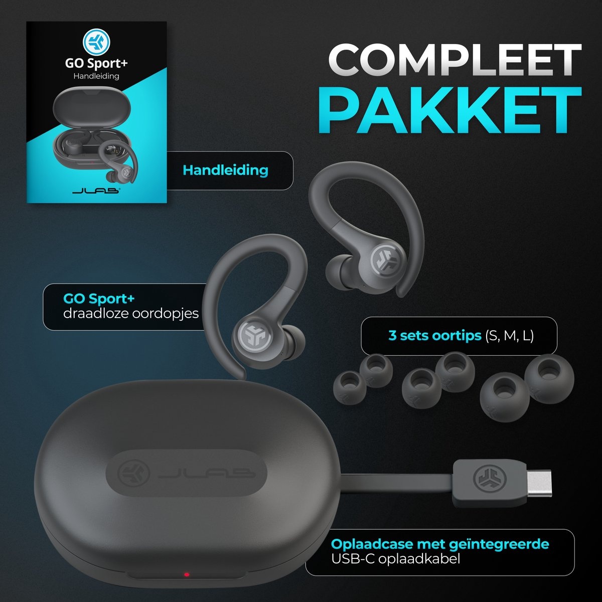 JLab Go Air Sport True Wireless Grafiet - Sportoordopjes