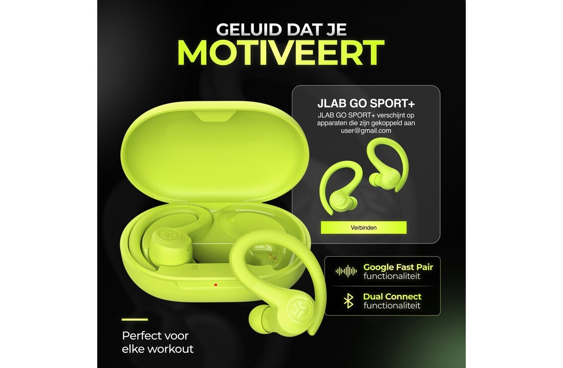 JLab Go Air Sport True Wireless Neon Geel - Sportoordopjes