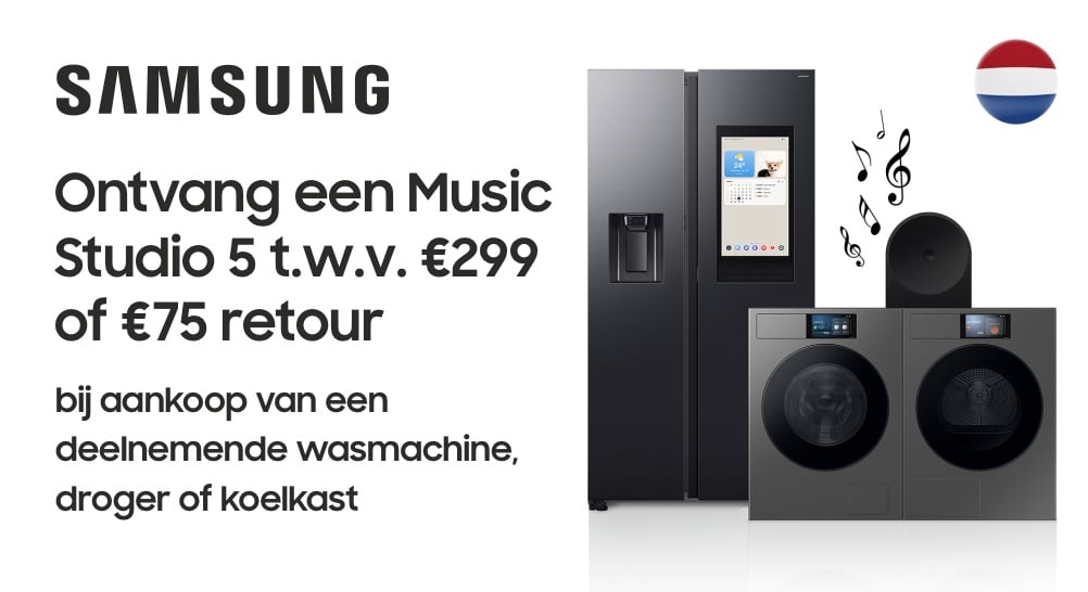 Gratis Music Studio 5 of €75 retour bij een deelnemende Samsung huishoudelijk apparaat