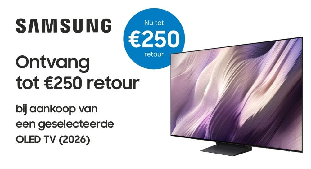 Ontvang tot €250 retour bij een Samsung OLED TV (2026)