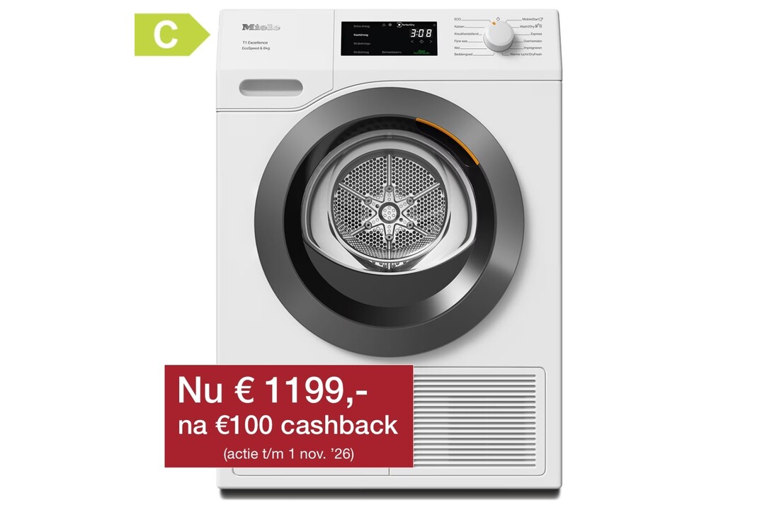Miele TEC655WP EcoSpeed & 8kg Warmtepompdroger.
