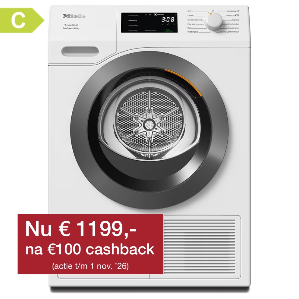 Miele TEC655WP EcoSpeed & 8kg Warmtepompdroger.