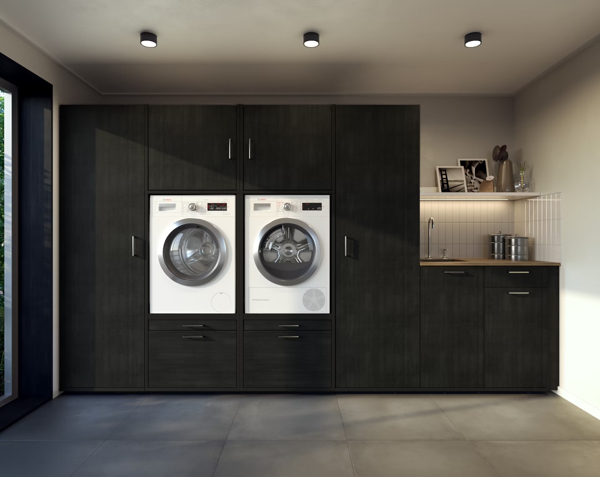 Wastoren hoge opbergkast WSCH207-60-S - zwart eiken.