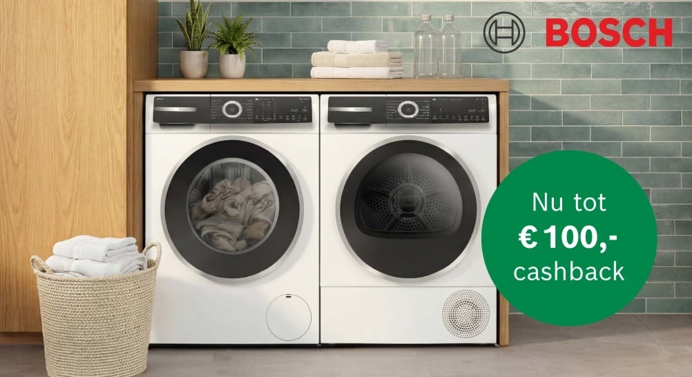 Tot €100 cashback op Bosch wasmachines, drogers en was-droogcombinaties