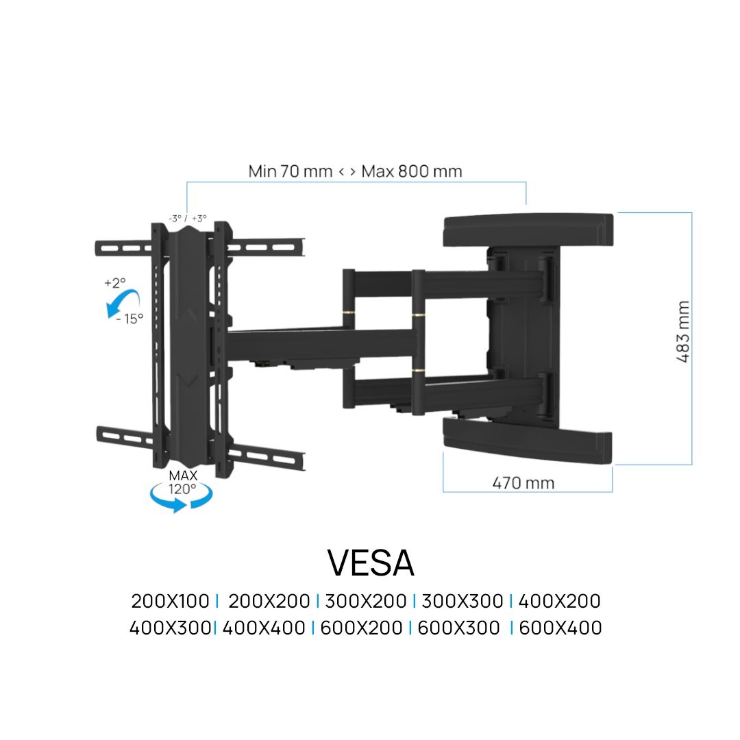 Cavus WME602 Full Motion Heavy Duty (37 - 80 inch) - TV muurbeugel