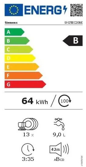 Siemens SN25EC20BE extraKlasse - Vrijstaande vaatwasser