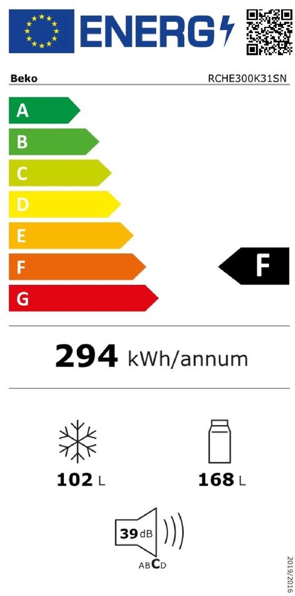 Beko RCHE300K31SN - Koel-vriescombinatie