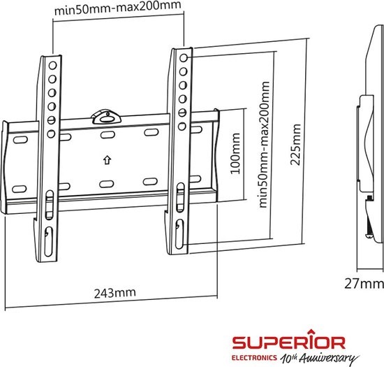 Superior Electronics SUPSTV001 Muurbeugel 23-42 inch - TV muurbeugel