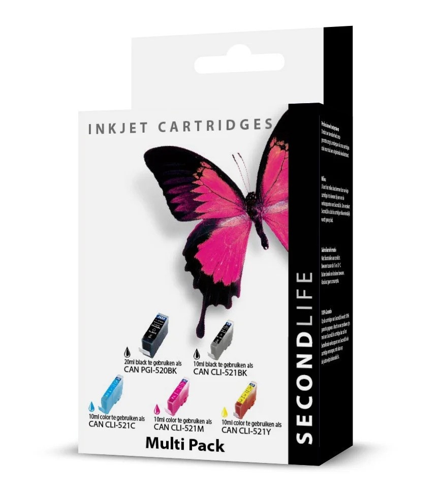 SecondLife Canon Multipack 520/521 Zwart + 3 kleuren - Inktcartridge