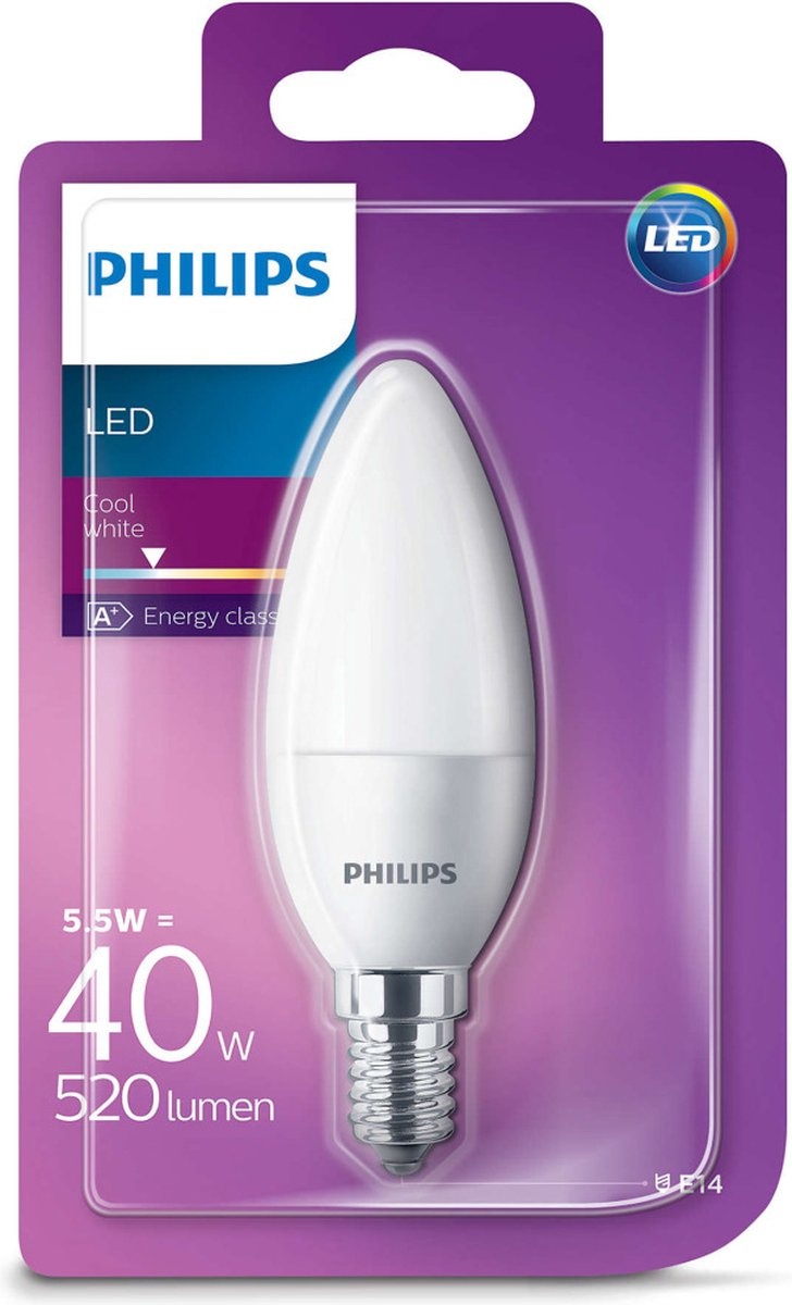 Philips LED kaarslamp E14 5,5W (40W) – Cool white