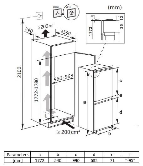 Frilec BERLIN278-NF-011E - Inbouw koel-vriescombinatie