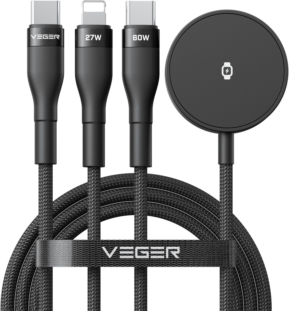 Veger V730 3 in 1 kabel met Magsafe 1.5m Braided 92 Watt