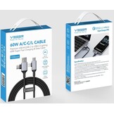 Veger V313 4 in 1 USB-A USB-C Lightning kabel 1.2m Braided Aluminium 60 Watt