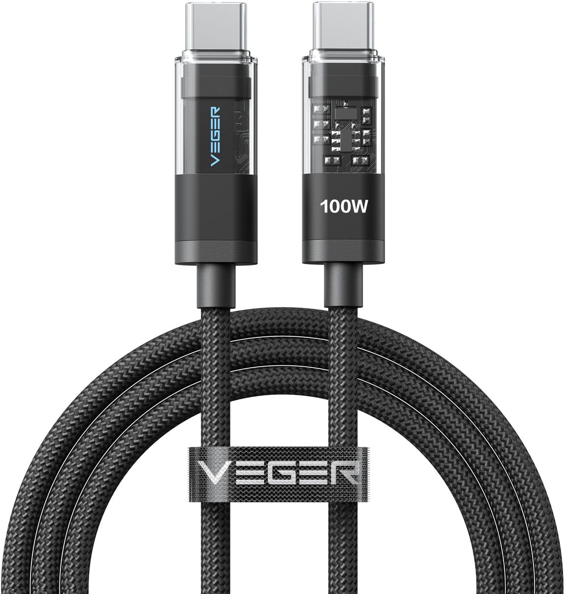 Veger CC16 USB-C naar USB-C kabel 1.5m Braided Aluminium 100 Watt met display