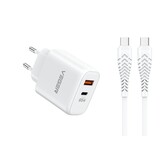 Veger snellader 65 Watt 2x USB Poort + USB-C Kabel 1,5m Nylon Wit