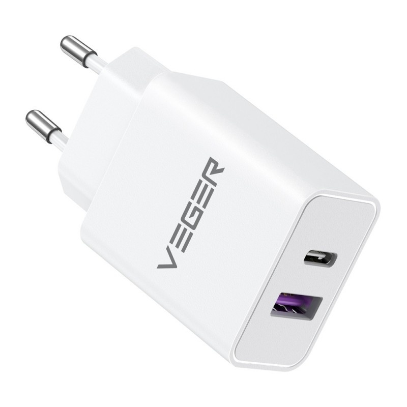 Veger Fast Charger 65W USB-C & USB-A Wit