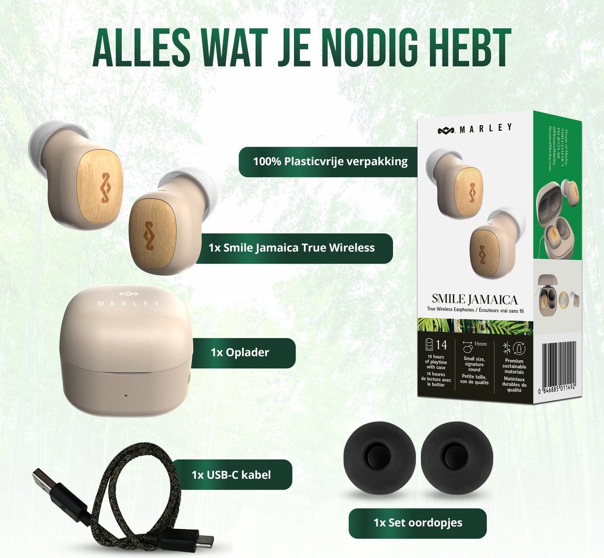 House of Marley Smile Jamaica Mini True Wireless Cream - Draadloze oordopjes