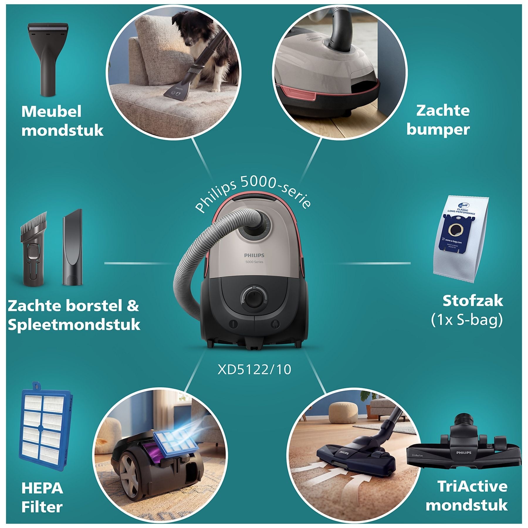 Philips 5000 Series XD5122/10 - Stofzuiger met zak
