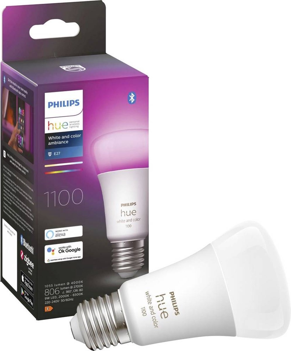 Philips Hue 1x E27 9W A60 Color Ambiance Single Pack - Slimme lamp