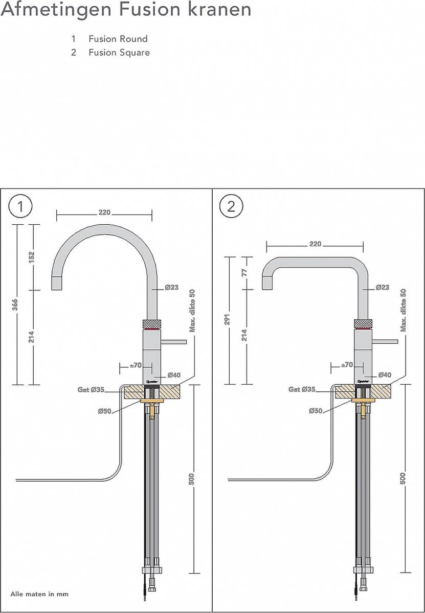 Quooker Fusion Square Zwart met PRO3 reservoir - Kokendwaterkraan