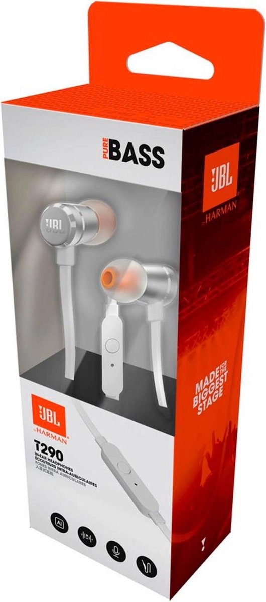 JBL T290 Zilver In-Ear oordopjes  - Oordopjes