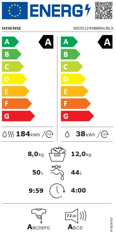 Hisense WD5I1245BBRH/BL - Was-droogcombinatie