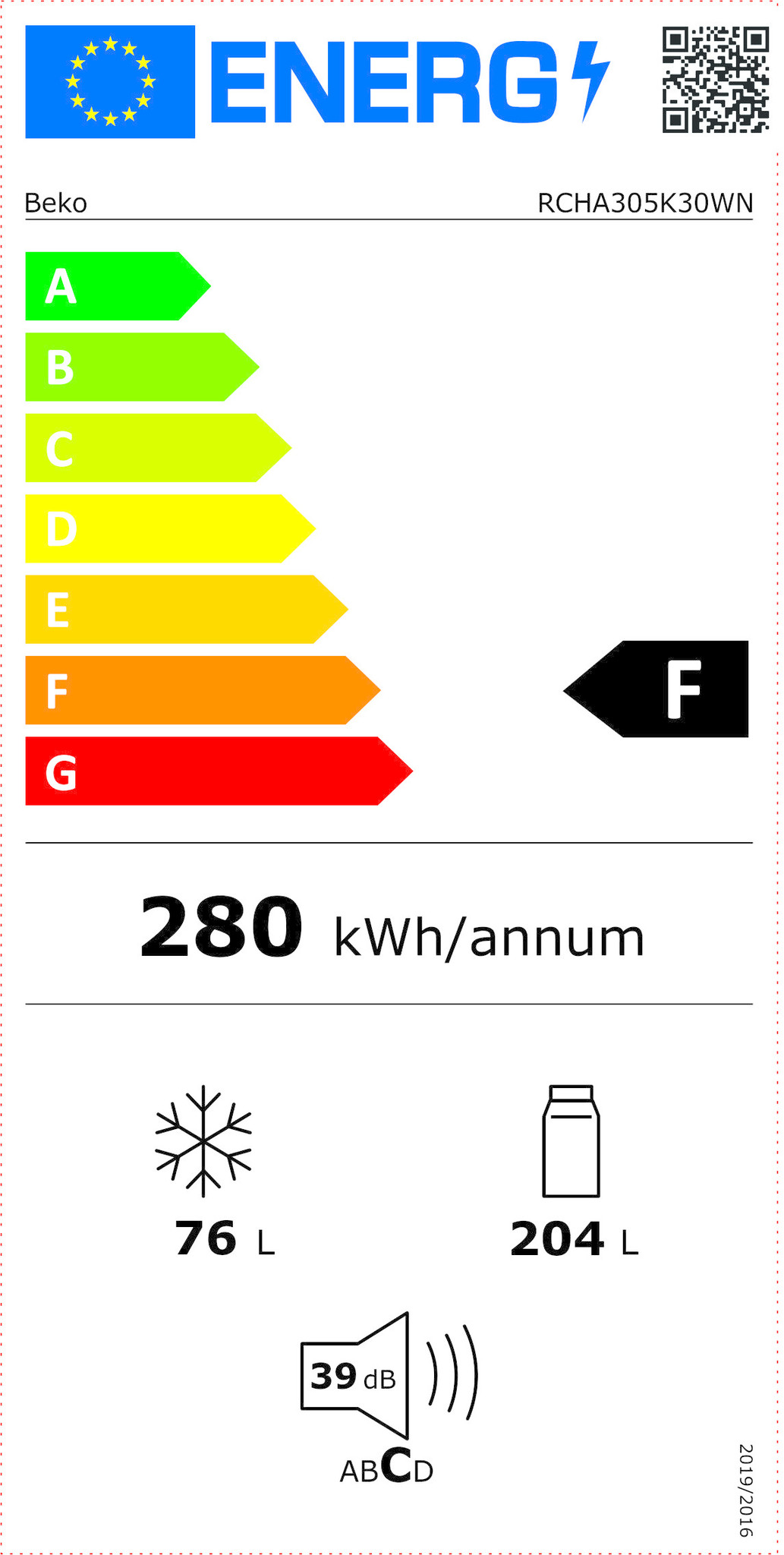 Beko RCHA305K30WN Koelvriescombinatie