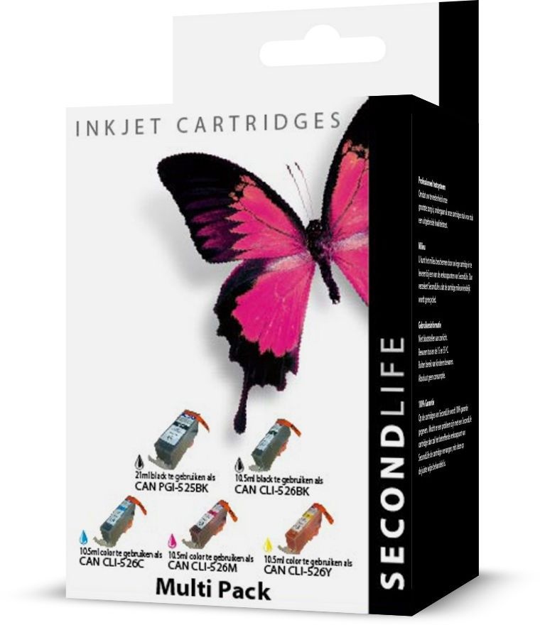 SecondLife Canon Multipack 525 Black & 526 Serie Zwart + 3 kleuren - Inktcartridge