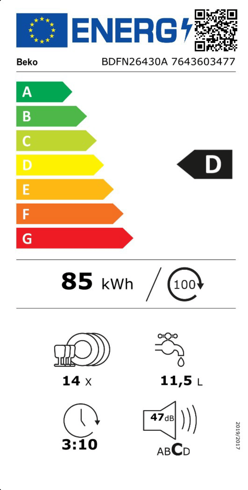 Beko BDFN26430A - Inbouw vaatwasser