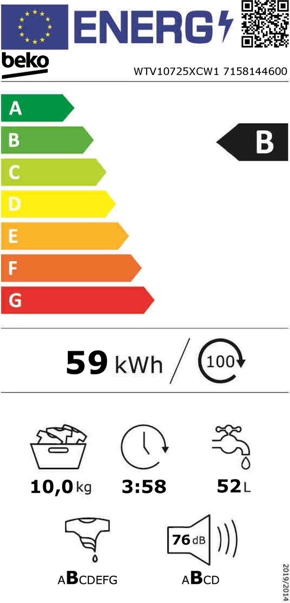 Beko WTV10725XCW1 - Wasmachine
