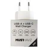 Musthavz thuislader USB-A+USB-C Wit