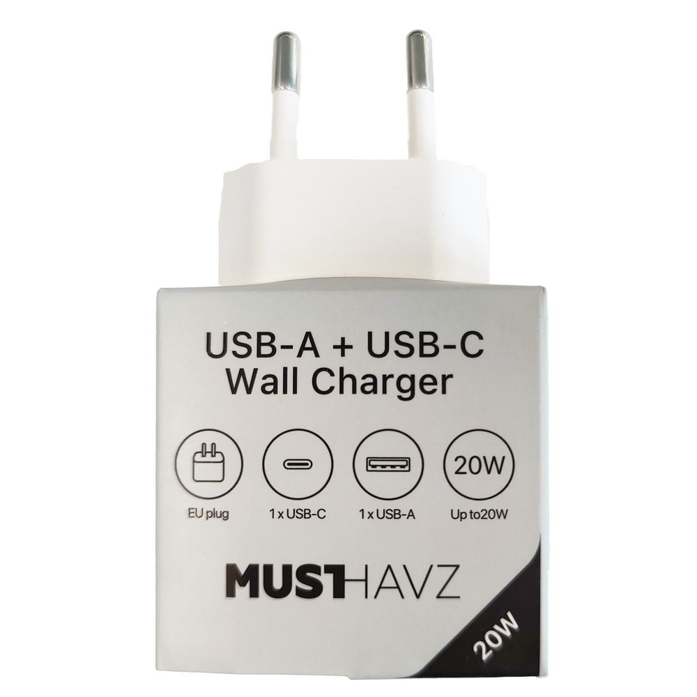 Musthavz thuislader USB-A+USB-C Wit