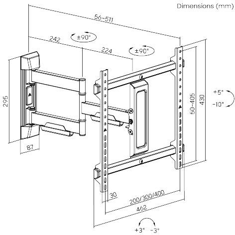 Cavus WME106 Muursteun dubbele arm (37 - 55 inch) - TV muurbeugel