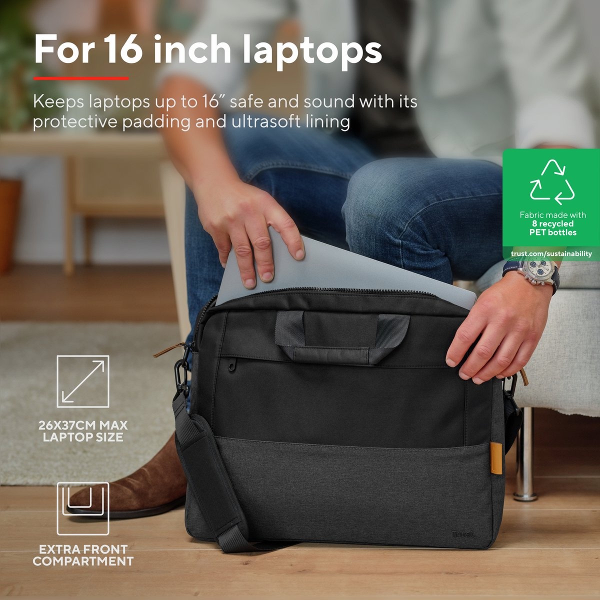 Trust Lisboa 16 inch Eco Zwart - Laptoptas