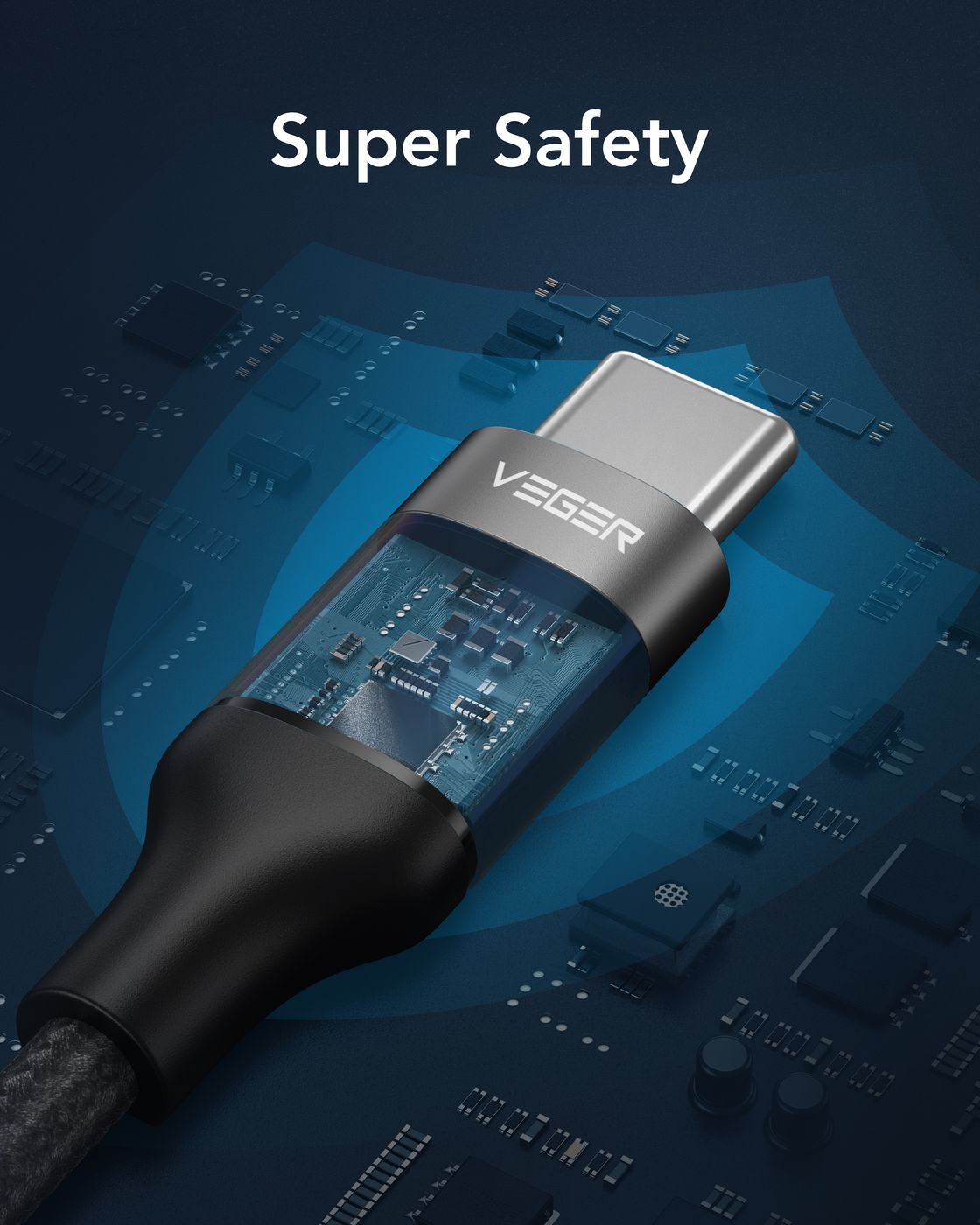 Veger CC02 USB-C naar USB-C kabel 1.5m Braided Nylon