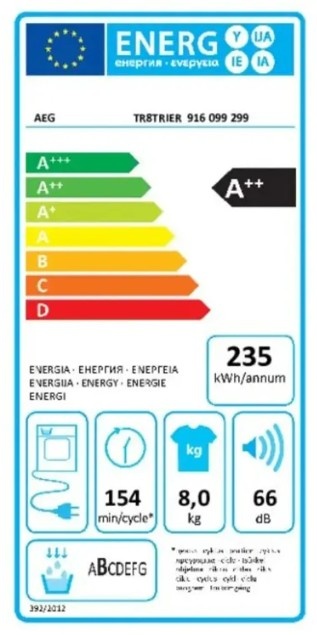 AEG TR86TRIER 8000 Serie AbsoluteCare - Warmtepompdroger