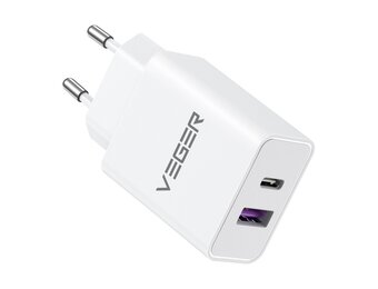 Veger Fast Charger 65W USB-C & USB-A Wit