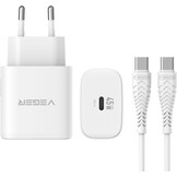 Veger snellader 45 Watt + USB-C Kabel 1,5m Nylon Wit