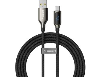 Veger AC1 USB-A naar USB-C kabel 1.2m Braided 66 Watt met display