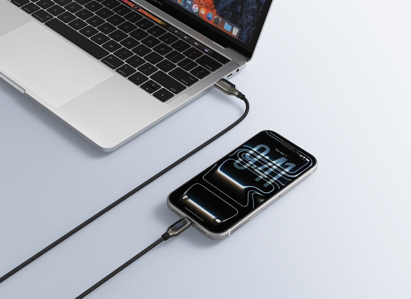 Veger AC1 USB-A naar USB-C kabel 1.2m Braided 66 Watt met display