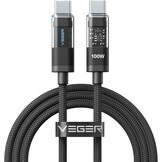 Veger CC16 USB-C naar USB-C kabel 1.5m Braided Aluminium 100 Watt met display