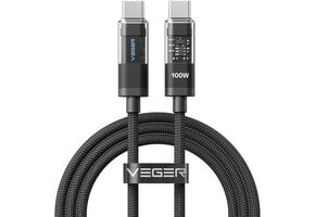 Veger CC16 USB-C naar USB-C kabel 1.5m Braided Aluminium 100 Watt met display
