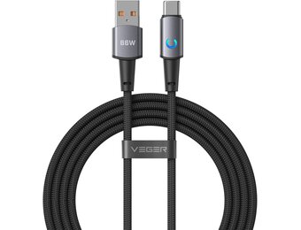 Veger AC1 USB-A naar USB-C kabel 1.2m Braided Aluminium 66 Watt