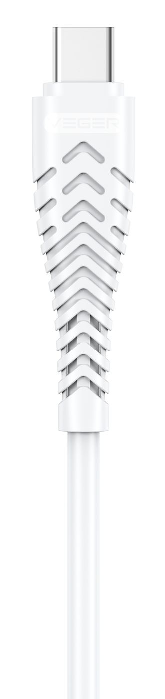 Veger snellader 65 Watt 2x USB Poort + USB-C Kabel 1,5m Nylon Wit