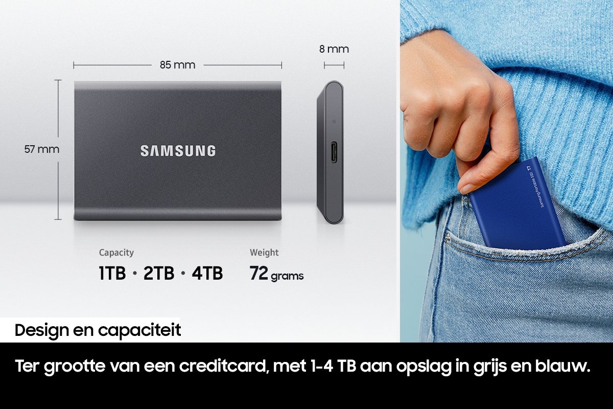 Samsung T7 Portable SSD 1TB Grijs - Externe schijf