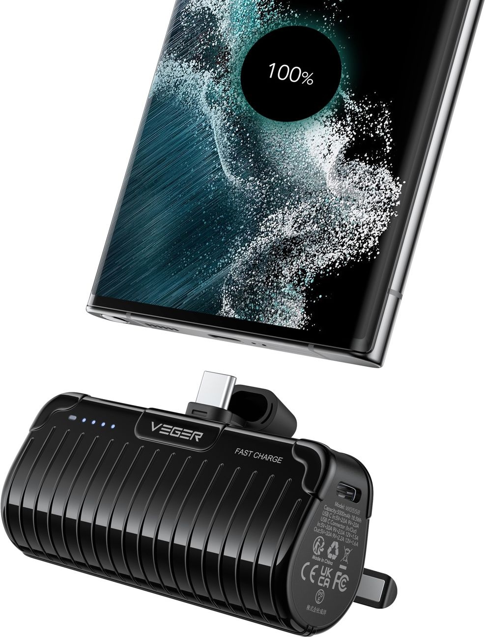 Veger PlugOn Pro-C W0558 5000mAh Zwart - Powerbank