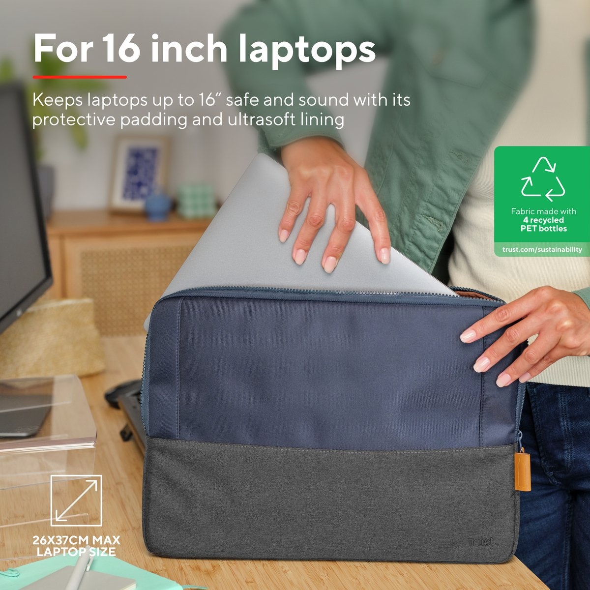 Trust Lisboa 16 inch laptop sleeve Blauw - Laptoptas