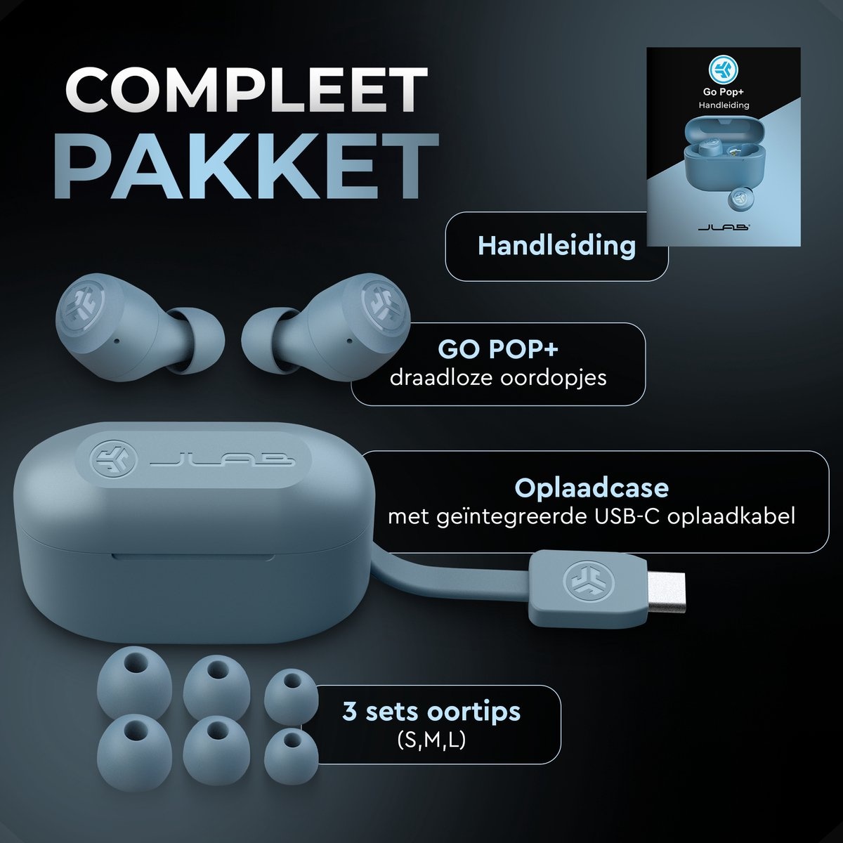 JLab Go Air Pop True Wireless Grijs - Draadloze oordopjes