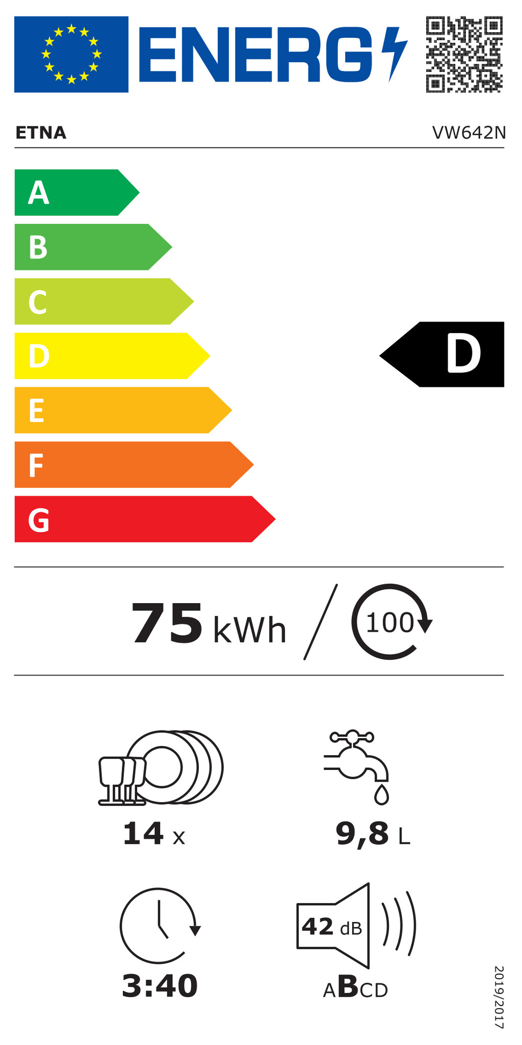 ETNA VW642N - Inbouw vaatwasser